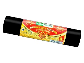 Мешки для мусора 120 л, с завязками, черные, в рулоне 10 шт., ПНД, 15 мкм, 800х750 мм, VIP, Z12010black в Караганде Мешки для мусора 120 л, с завязками, черные, в рулоне 10 шт., ПНД, 15 мкм, 800х750 мм, VIP, Z12010black в Караганде