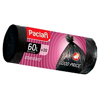 Мешки для мусора 60 л, черные, в рулоне 20 шт., ПНД, 7,4 мкм, 720х600 мм, PACLAN, 600820 в Караганде