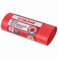 Мешки для мусора 60 л, красный, в рулоне 20 шт., ПНД, 10 мкм, 680х580 мм, LAIMA, 606702 в Караганде