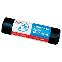 Мешки для мусора 160 л, черные, в рулоне 20 шт., ПВД, 30 мкм, 1200х870 мм, PACLAN Professional, 604082 в Караганде