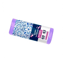 Мешки для мусора 60 л, сиреневые, в рулоне 45 шт., ПНД, 8 мкм, 700х600 мм, Узоры Чистоты, МУ4244 (МН 60-45сир) в Караганде