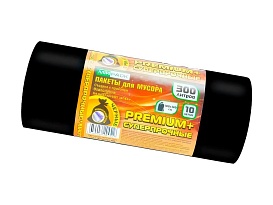 Мешки для мусора 300 л, черные, в рулоне 10 шт., ПВД 70 мкм, 1400х1000 мм, PREMIUM+, 30010160 в Караганде