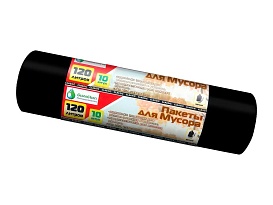 Мешки для мусора 120 л, черные, в рулоне 10 шт., ПНД, 12 мкм, 1100х700 мм, MIRPACK Classik, 1201011 в Караганде