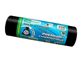 Мешки для мусора 220 л, черные, в рулоне 10 шт., ПВД, 45 мкм, 1250х930 мм, PREMIUM+, 2201068 в Караганде