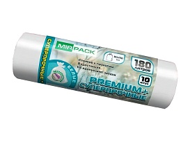 Мешки для мусора 180 л, ароматизированные, белые, в рулоне 10 шт., ПВД, 35 мкм, 1100х930 мм, PREMIUM+, 180105302 в Караганде