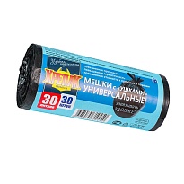 Мешки для мусора 30 л, с ушками, черные, в рулоне 30 шт., ПНД, 9 мкм, 600х500 мм, Крепак, 4607075710450 в Караганде