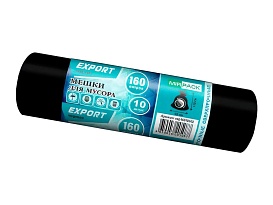 Мешки для мусора 160 л, ароматизированные, черные, в рулоне 10 шт., ПВД, 80 мкм, 1100х930 мм, EXPORT, exp16010142 в Караганде