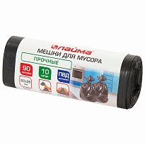 Мешки для мусора 90 л, черные, в рулоне 10 шт., ПВД, 25 мкм, 950х600 мм, LAIMA, 605332 в Караганде