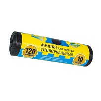 Мешки для мусора 120 л, с ушками, черные, в рулоне 10 шт., ПНД, 13 мкм, 1050х680 мм, Крепакоф, 4607075710252 в Караганде
