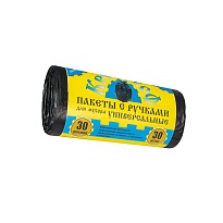 Мешки для мусора 30 л, с ручками, черные, в рулоне 30 шт., ПНД, 9 мкм, 620х480 мм, Крепакоф, 4607075710665 в Караганде