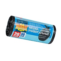 Мешки для мусора 20 л, с ушками, черные, в рулоне 30 шт., ПНД, 10 мкм, 550х440 мм, Крепак, 4607075710443 в Караганде