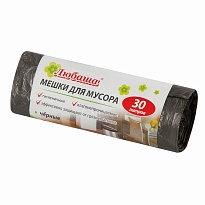 Мешки для мусора 30 л, черные, в рулоне 20 шт., ПНД, 5 мкм, 550х470 мм, Любаша эконом, 605329 в Караганде