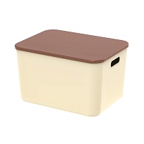 Ящик пластиковый вкладываемый бежевый с коричневой крышкой 410х305х245 мм в Караганде Ящик пластиковый вкладываемый бежевый с коричневой крышкой 410х305х245 мм в Караганде