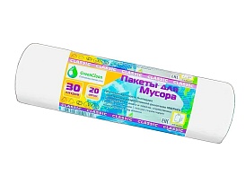 Мешки для мусора 30 л, белые, в рулоне 20 шт., ПНД, 7 мкм, 600х500 мм, MIRPACK Classik, 302042 в Караганде