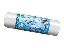 Мешки для мусора 300 л, белые, в рулоне 10 шт., ПВД 70 мкм, 1400х1000 мм, PREMIUM+, 300101602 в Караганде
