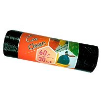 Мешки для мусора 60 л, черные, в рулоне 30 шт., ПНД, 6 мкм, 640х580 мм, Концепция Быта EcoClean, 603890 в Караганде