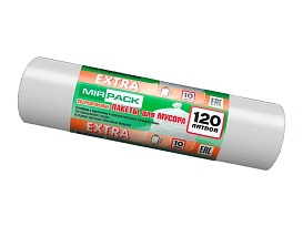 Мешки для мусора 120 л, белые, в рулоне 10 шт., ПНД, 14 мкм, 1100х700 мм, EXTRA, ex1201803 в Караганде
