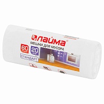 Мешки для мусора 60 л, белые, в рулоне 20 шт., ПНД, 7 мкм, 680х580 мм, LAIMA, 605539 в Караганде