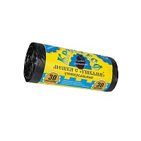 Мешки для мусора 30 л, с ушками, черные, в рулоне 30 шт., ПНД, 8 мкм, 580х460 мм, Крепакоф, 4607075710412 в Караганде