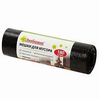 Мешки для мусора 180 л, черные, в рулоне 10 шт., ПВД, 24 мкм, 1060х800 мм, Любаша, 605336 в Караганде