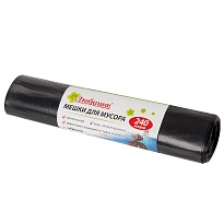 Мешки для мусора 240 л, черные, в рулоне 5 шт., ПВД 30 мкм, 1300х900 мм, Любаша, 605338 в Караганде